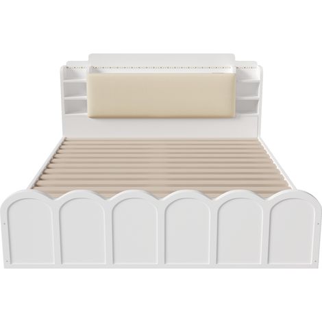 Cama con arcón hidráulico 140x200 cm blanca con LED, USB y USB-C, sin colchón (1/5)