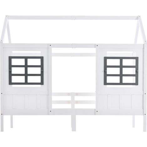Letto a casetta per bambini bianco 200x90 cm con 2 finestre in pino e MDF (1/5)