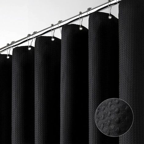 Black Shower Curtain - Waffle Textured Thick Fabric Bathroom Shower Curtain, 180x200 cm