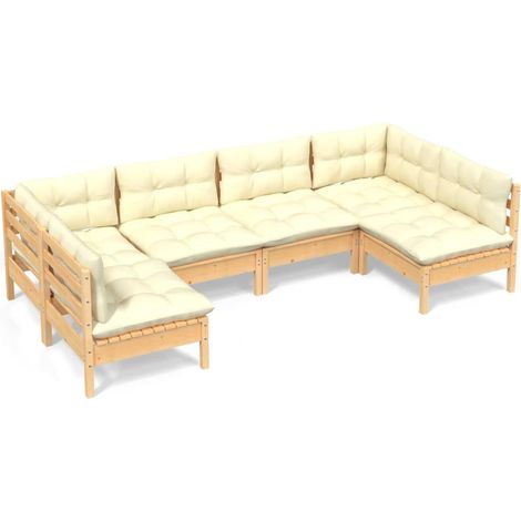 Maison Exclusive - Set Divani da Giardino 6 pz con Cuscini Crema in Massello di Pino (1/5)