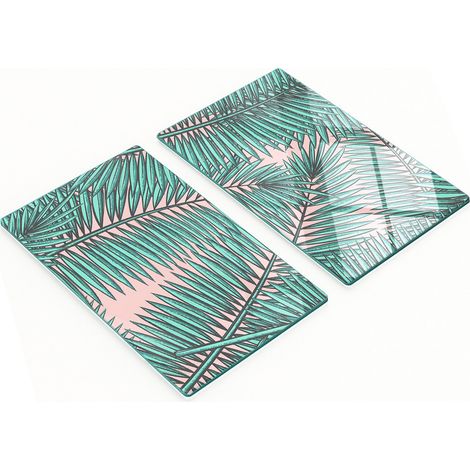 Tablas de servir de cristal para cocina con estampado de hojas de palmera, 2 x 30 x 52 cm.