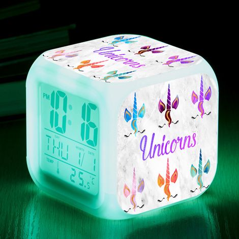 Réveil numérique carré licorne - 2 Licorne avec LED, cadeau lumineux pour enfants, garçons et filles qd (1/5)