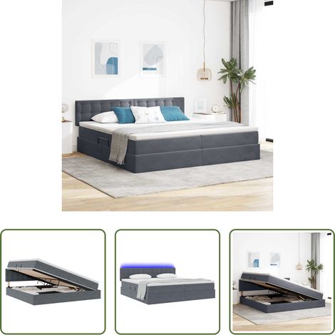 vidaXL Lit avec mécanisme hydraulique - Lit avec rangement et LED Gris foncé 200 x 200 cm Velours (1/5)