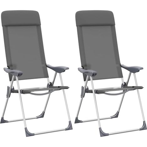 Chaises de camping Chaises de jardin Fauteuils de Relaxation pliables 2 pcs Gris Aluminium BGT20259 (1/5)