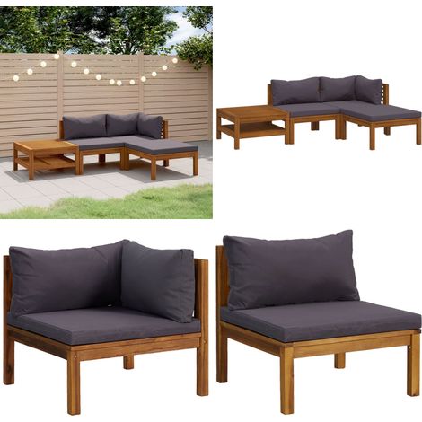 4-tlg. Garten-Lounge-Set mit Auflage Massivholz Akazie - Gartensortiment - Loungemöbel - Outdoor Möbel - Gartenmöbel Set - Holz Lounge Set - Home & Living
