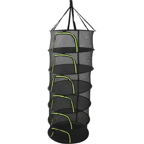 Filet de séchage pliable pour plantes, multicouche, fermeture éclair, diamètre 60 cm, avec sac de rangement, 6 couches