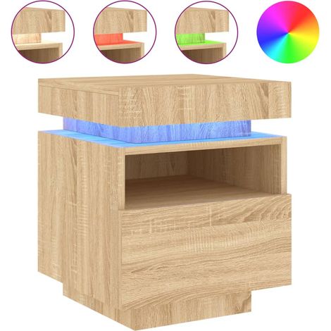 Comodino con cassetto e LED 40 x 39 x 48,5 cm in derivati del legno color rovere DEC032778