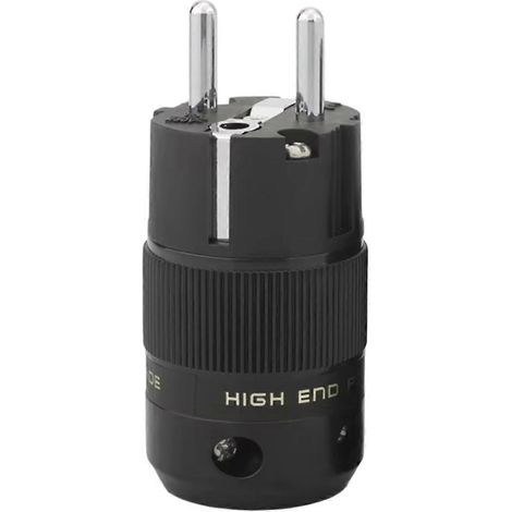 Rhodiniertes Hi-Fi-Netzteil mit EU-Schuko-Stecker und IEC-Anschluss für Heim-Audiogeräte. (1/5)