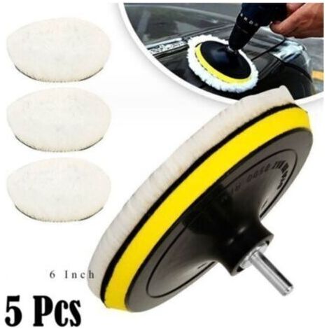 5 Pièces 150mm Tampon de Polissage en Laine, Disque Polissage Éponge de Polissage Pads Kit Polissage Voiture pour avec M14 Foret pour Perceuse pour Polissage de Voiture Meulage Cirage (1/5)