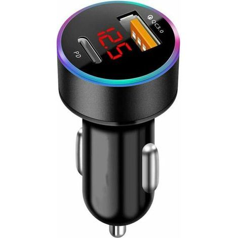 Caricabatterie da auto USB-C PD e QC3.0, caricabatterie rapido USB-A per accendisigari compatibile con smartphone Samsung e Huawei e tablet iPhone 13, 12, 11 Pro Max, X, XR e XS. (1/4)