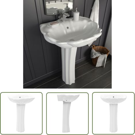 The Living Store Lavabo autoportant avec socle Céramique Blanc 580x510x200 mm - Lavabo Suspendu - Lavabo Céramique - Lavabo Blanc - Meuble Lavabo - Salle De Bain (1/5)