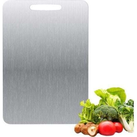 Planche à découper en titane - En acier inoxydable des deux côtés - Sans BPA - Pour la cuisine. la viande. le pain. les légumes. les fruits (34 x 23 cm) INHHUB (1/4)