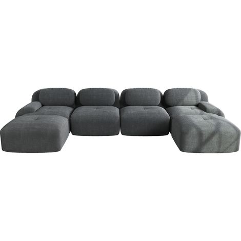 Sofá modular en U gris de pana, sin montaje, espuma 32D (1/5)