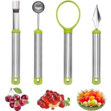 (vert)Ensemble d'outils pour fruits - MARQUE - 4 pièces - Acier inoxydable - Durable - Anti-corrosion (1/4)