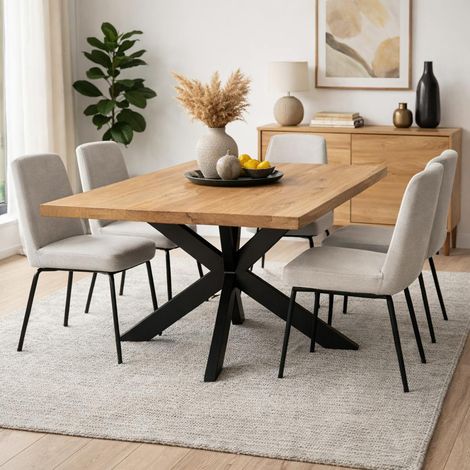 Table rectangulaire bois clair pied central 160 cm RIVANO