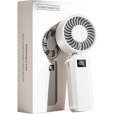 Ventilateur portable–Pliable 6 vitesses–Interface de type C,pliable,écran LED, poche, tour de cou,Voyager à domicile(Blanc) (1/5)