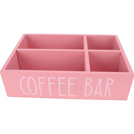 Organisateur station café avec séparateur bois – Boîte rangement accessoires bar sachets thé dosettes comptoir cuisine rose (1/5)