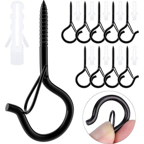 10 Black Stainless Steel Screw Hooks (1/5)