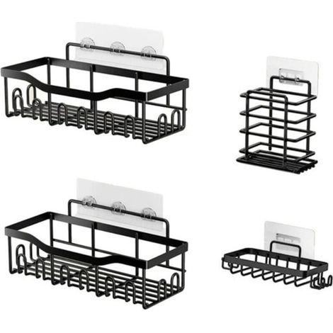 Étagère de salle de bain sans perçage - étagère murale - étagère de douche - étagère de rangement - étagère de salle de bain sans vis - étagère murale de douche - noire (1/4)