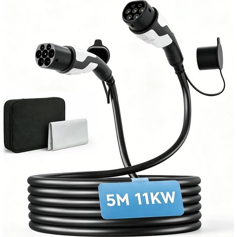 Câble de recharge pour véhicule électrique de type 2, 11 kW, 16 A, mode 3, pour borne de recharge murale IP65 (1/5)