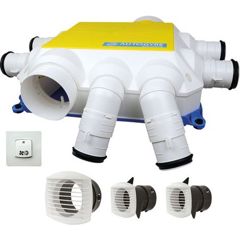 Kit ventilation VMC simple flux autoréglage AUTOGYRE 913417 avec 4 grilles rondes blanc/gris (1/3)