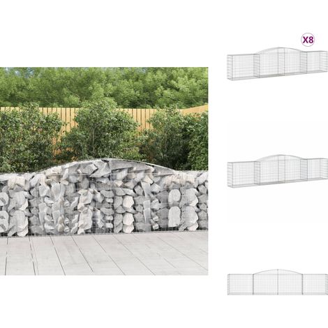 Gabionen mit Hochbogen 8 Stk. 400x50x80/100cm Verzinktes Eisen - Gabionen - Gartenzaun - Gartendeko - Eisenkonstruktion - Stauraum (1/5)