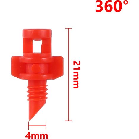 (Rouge à 360 degrés) 100 micro-buses à réfraction à filetage mâle pour arrosage goutte à goutte de jardin ou de serre, pulvérisateur atomisé (1/5)