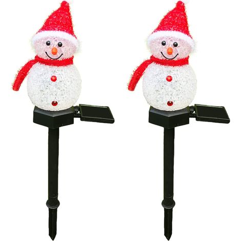 Pack of 2 Solar Snowman Lights, Christmas Solar Lights, Garden Snowman, Decorative Yard Passage Lights