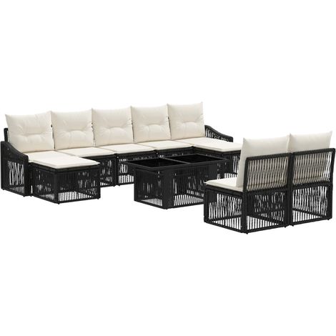 Conjunto de sofás de jardín 10 uds. Negro y Blanco Crema vidaXL (1/5)