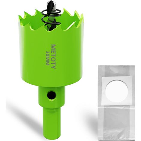 Scie cloche bi-métal de 30 mm, scies cloches universelles HSS M42, avec adaptateur à tige triangulaire et foret de centrage, un sac anti-poussière pour aluminium, métaux, plastiques (1/5)