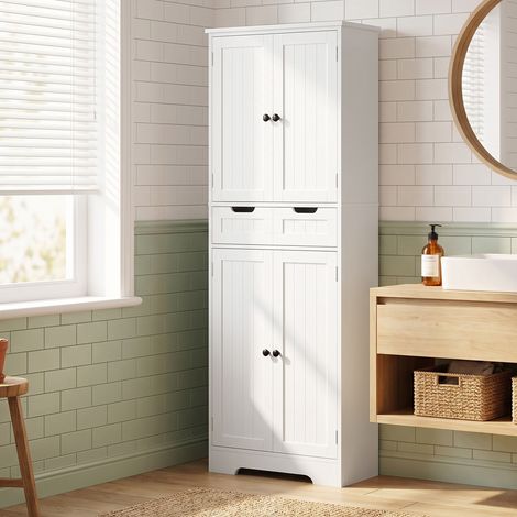 Meuble salle bain tiroir 4 portes style moderne 60x30x160 cm blanc. Meuble moderne pour votre salle de bain, sobre et fonctionnel. (1/5)