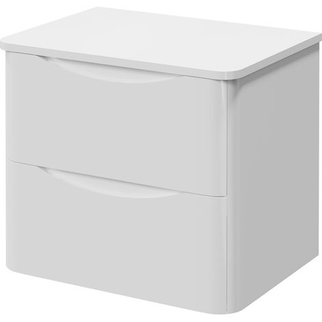 Vela Gloss White 600mm Wall Mounted 2 Drawer Vanity Unit for Countertop Basins