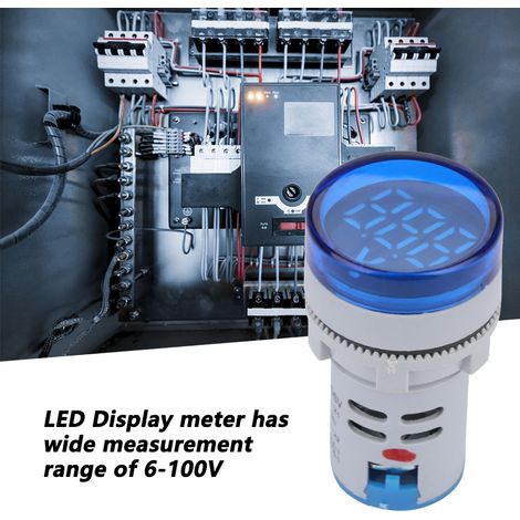 Voltmètre à LED avec voyant lumineux numérique, indicateur de tension continue, testeur à lampe ronde (bleue) (1/5)