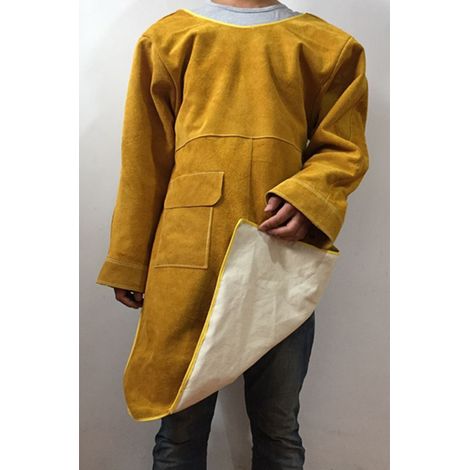 Tablier de soudage en cuir, col montant, manches longues, ignifugé, vêtement de protection pour soudeur, 92 cm / 36,2 pouces (1/5)