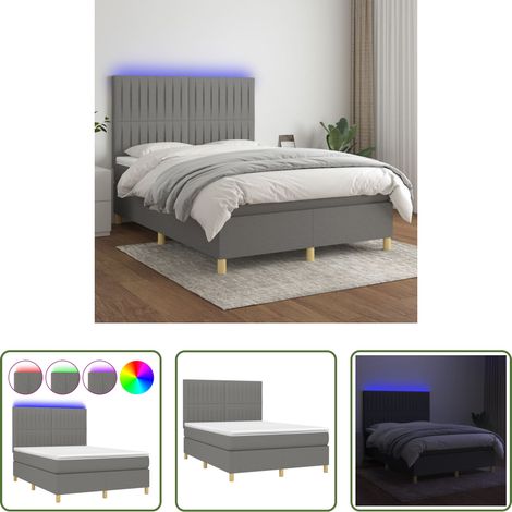 Sommier tapissier - Sommier à lattes de lit et matelas et LED Gris foncé 140x190 cm (1/5)