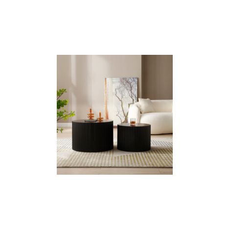 Mesa de centro nido redonda de 2 piezas, Ø60 x 40 cm + Ø48 x 35 cm, MDF, negra DESVIAE (1/5)