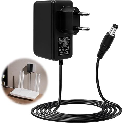 12V 1A Adaptateur d'alimentation Universelle, 1M avec Jack 5,5×2,5mm,Transformateur Secteur 100 240V pour Box TV, LED, caméra, routeur, hub USB, voiturette,et Autres Appareils Électroniques (1/5)