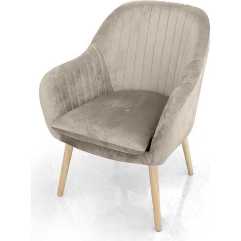 POLTRONA CON SEDUTA IN VELLUTO GAMBE IN LEGNO 67X73XH81 BEIGE USATO COME NUOVO (1/2)