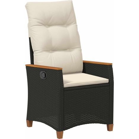 Reclining Garden Chair Black and Cream 64 x 57.5 x 112 cm vidaXL