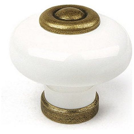 Bouton De Meuble Rond Blanc Porcelaine H.26 X L.31 X P.31 Mm