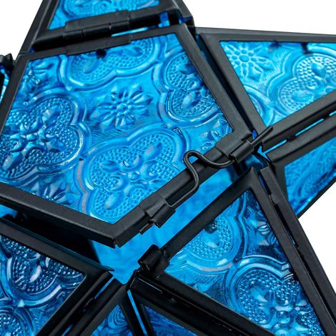 1 pc bleu style européen couleur en relief verre en fer forgé bougeoir suspendu lampe à vent bougie parfumée pour lampe mode décoration de la maison (1/2)