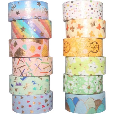 12 rouleaux de ruban adhésif décoratif, ruban adhésif en papier, autocollants (1/3)
