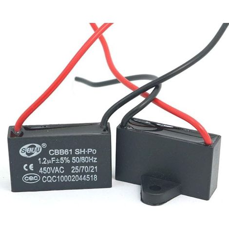 Lot de 2 condensateurs CBB61 1.5 µF – Tension 450V AC – Fréquence 50/60Hz – Longueur câble 95mm pour moteurs de ventilateurs - Condensateur1 (1/3)