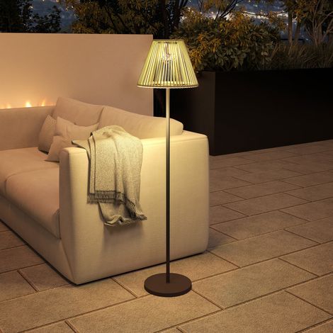 Lámpara solar exterior Ø33x33x135 cm de acero gris, fácil de montar, FloraGrace (1/5)