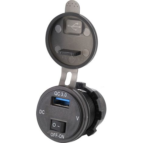 Chargeur USB à charge rapide avec affichage numérique LED et interrupteur marche/arrêt pour moto et voiture (1/5)