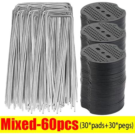 (Lot de 60 pièces) Agrafes de jardin en U, piquets robustes pour clôture, clous à gazon galvanisés, clous de jardin pour maintenir les pelouses et barrières. (1/4)