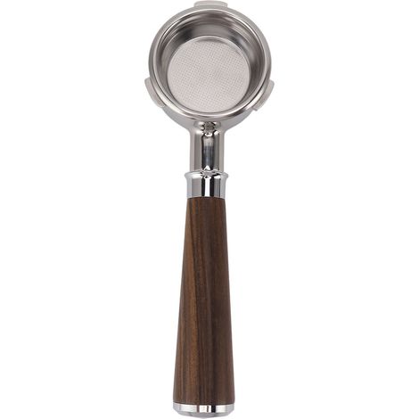 Portafiltro sin fondo de 58 mm con 3 puntas para máquinas de café/bar, de acero inoxidable con mango de madera maciza - Modelo A, palisandro negro (1/4)