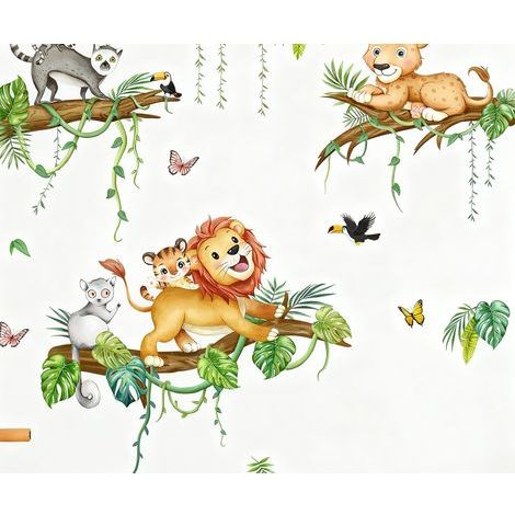 Stickers muraux - Décor animaux de la jungle et branches - Amovibles (1/5)