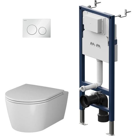 AM.PM WC Set Pack WC Bâti-support + WC suspendu sans bride + Abattant softclose + Plaque chrome (1/5)