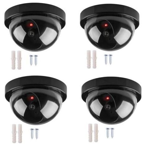 Attrappenkamera, Set mit 4 schwarzen, kabellosen Dome-Attrappenkameras, Sicherheitsattrappen für den Außenbereich mit realistischen IR-LEDs für den Schutz von Geschäften und Wohnhäusern (1/5)